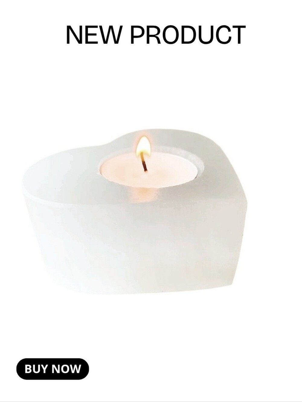 NEW Satin Spar Heart White Crystal Candle Holder Palm Stone